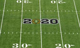 Jan 13, 2020; New Orleans, Louisiana, USA; Detailed view of the 2020 College Football Playoff National Championship logo on the field at the Mercedes-Benz Superdome. Mandatory Credit: Kirby Lee-USA TODAY Sports