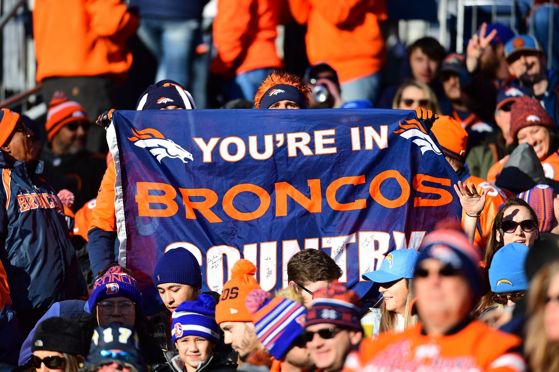 Dec 1, 2019; Denver, CO, USA; General view of Denver Broncos fans during the first quarter against the Los Angeles Chargers at Empower Field at Mile High. Mandatory Credit: Ron Chenoy-USA TODAY Sports
