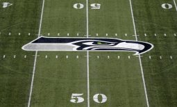 Aug 25, 2017; Seattle, WA, USA; General overall view of Seattle Seahawks logo at CenturyLink Field during a NFL football game against the Kansas City Chiefs. Mandatory Credit: Kirby Lee-USA TODAY Sports
