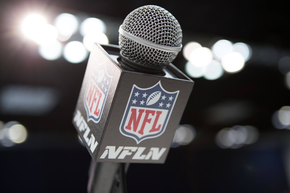 Feb 28, 2020; Indianapolis, Indiana, USA; A view of the NFL microphone during the 2020 NFL Combine in the Indianapolis Convention Center. Mandatory Credit: Trevor Ruszkowski-USA TODAY Sports
