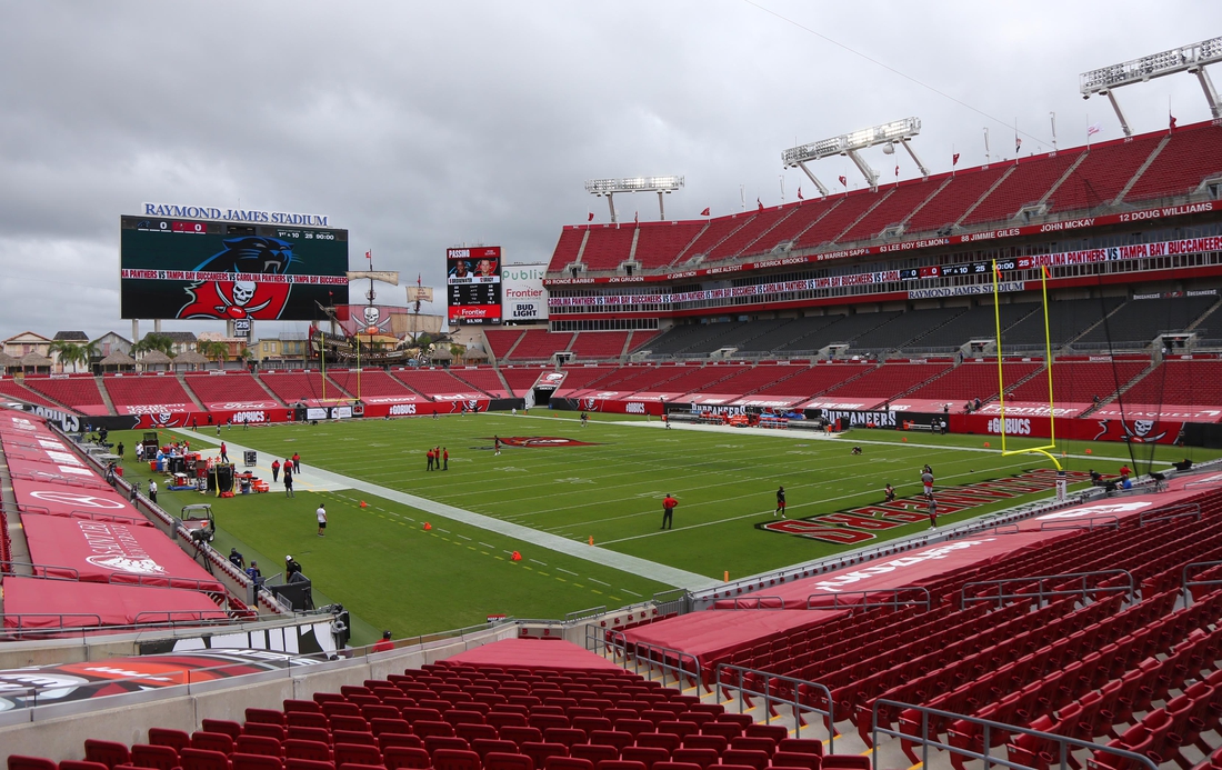 Sep 20, 2020; Tampa, Florida, USA;  A general view of empty stands before a NFL game between the Carolina Panthers and Tampa Bay Buccaneers at Raymond James Stadium. Mandatory Credit: Kim Klement-USA TODAY Sports