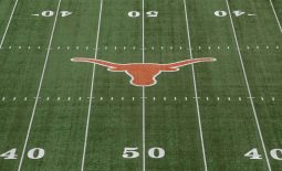 Sep 15, 2018; Austin, TX, USA; General overall view of the Texas Longhorns logo at midfield at Darrell K Royal-Texas Memorial Stadium. Mandatory Credit: Kirby Lee-USA TODAY Sports