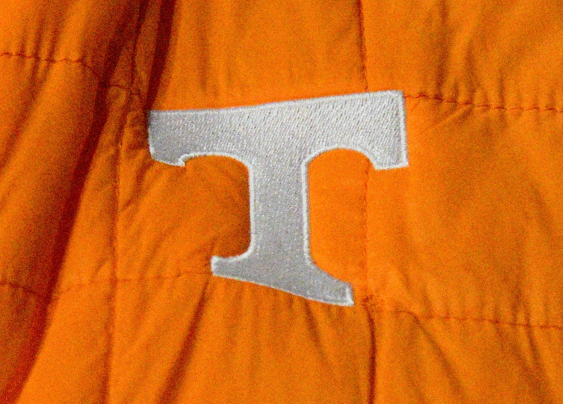Jan 18, 2020; Nashville, Tennessee, USA; Tennessee Volunteers logo on a fans jacket prior to the game against the Vanderbilt Commodores at Memorial Gymnasium. Mandatory Credit: Jim Brown-USA TODAY Sports