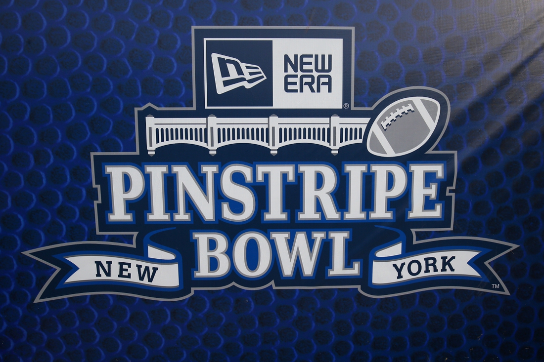 Dec 27, 2018; Bronx, NY, USA; General view of the 2018 Pinstripe Bowl logo prior to the game between the Miami Hurricanes and the Wisconsin Badgers at Yankee Stadium. Mandatory Credit: Rich Barnes-USA TODAY Sports