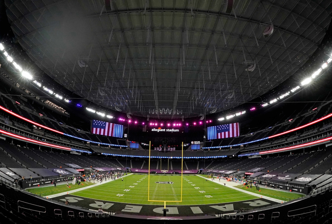 Dec 26, 2020; Paradise, Nevada, USA; A general view of Allegiant Stadium before a game between the Miami Dolphins and the Las Vegas Raiders. Mandatory Credit: Kirby Lee-USA TODAY Sports