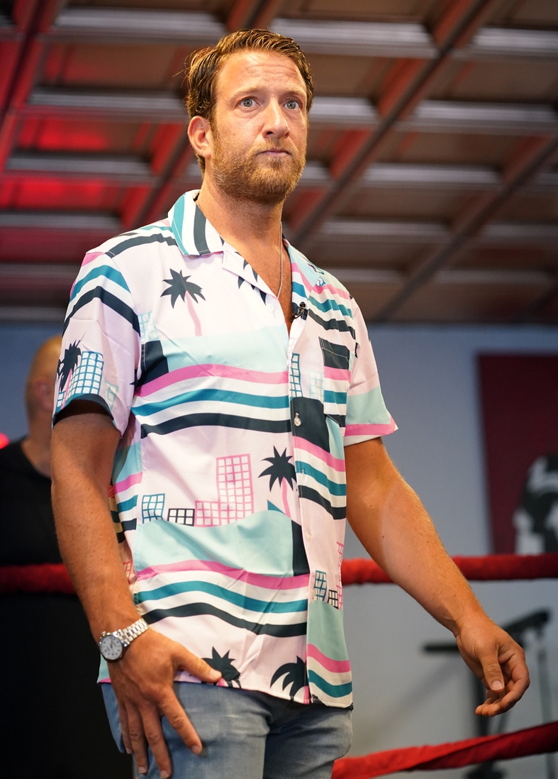 Jun 3, 2021; Miami Beach, Florida, USA; Bar Stool Sports founder Dave Portnoy stands in the ring at World Famous 5th St. Gym. Mandatory Credit: Jasen Vinlove-USA TODAY Sports