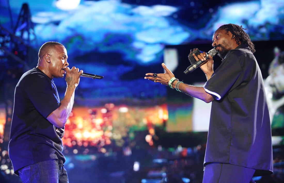 Dr. Dre and Snoop Dogg perform on the Coachella Stage during the Coachella Valley Music and Arts Festival at the Empire Polo Fields in April 2012 in Indio. The rappers surprised the crowd when they performed with a hologram of Tupac Shakur, who died in 1996.

Coachella 2012 2