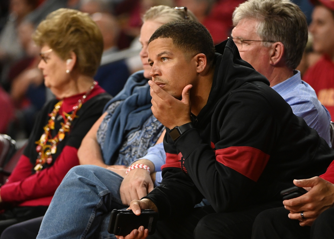 Feb 13, 2020; Los Angeles, California, USA;  USC Trojans defensive backs coach Donte Williams attends the game between the USC Trojans and the Washington Huskies at Galen Center. Mandatory Credit: Jayne Kamin-Oncea-USA TODAY Sports