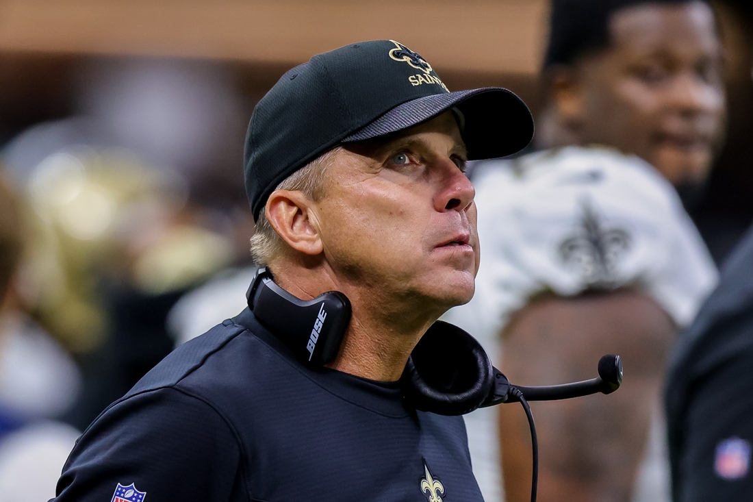 Aug 23, 2021; New Orleans, Louisiana, USA;  New Orleans Saints head coach Sean Payton looks on during the second half against Jacksonville Jaguars at Caesars Superdome. Mandatory Credit: Stephen Lew-USA TODAY Sports