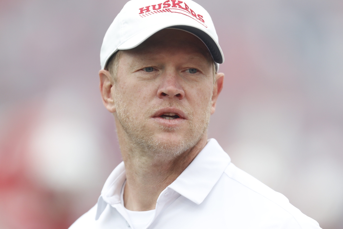 Sep 4, 2021; Lincoln, Nebraska, USA; Nebraska Cornhuskers head coach Scott Frost on the field prior to the game against the Fordham Rams at Memorial Stadium. Mandatory Credit: Bruce Thorson-USA TODAY Sports