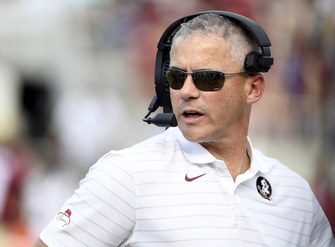 Sep 25, 2021; Tallahassee, Florida, USA; Florida State Seminoles head coach Mike Norvell during the game against the Louisville Cardinals at Doak S. Campbell Stadium. Mandatory Credit: Melina Myers-USA TODAY Sports