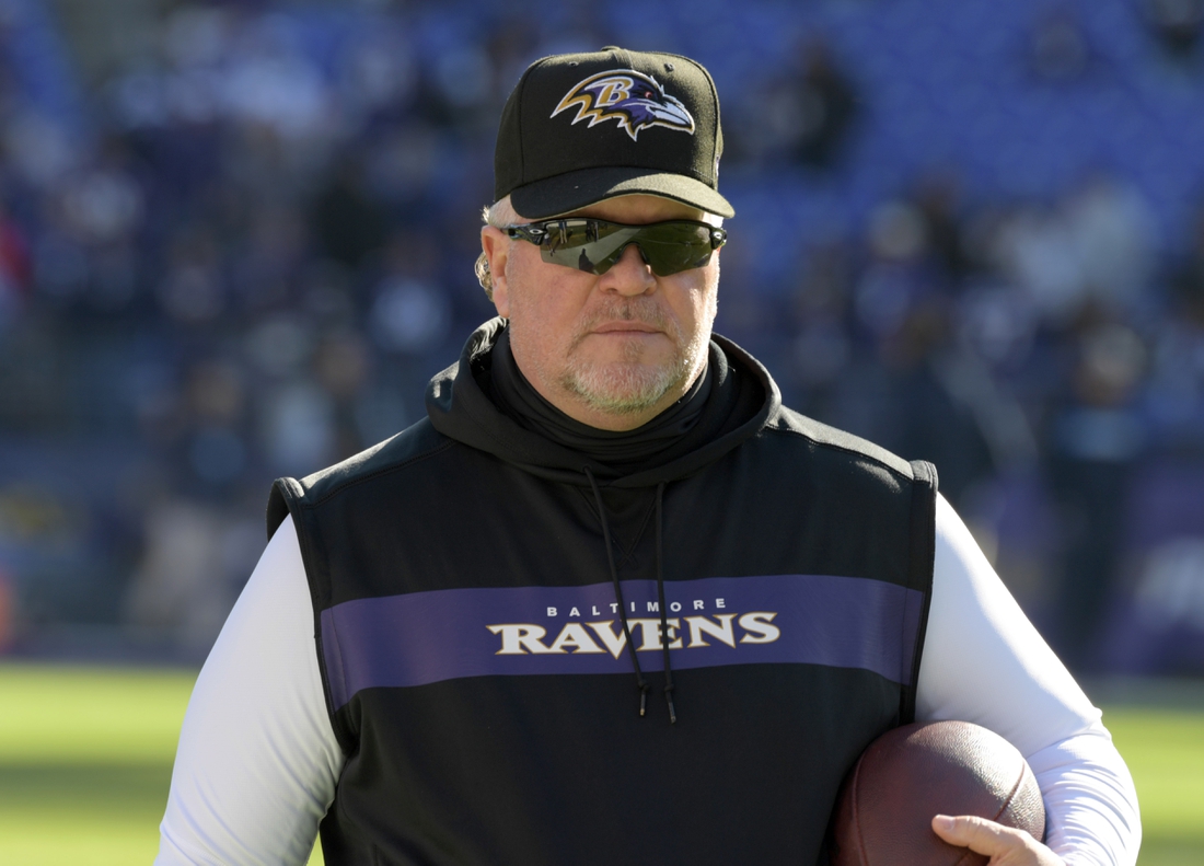 Jan 6, 2019; Baltimore, MD, USA; Baltimore Ravens defensive coordinator Don Martindale  during an AFC Wild Card playoff football game against the Los Angeles Chargers at M&T Bank Stadium. The  Chargers defeated the Ravens 23-17. Mandatory Credit: Kirby Lee-USA TODAY Sports