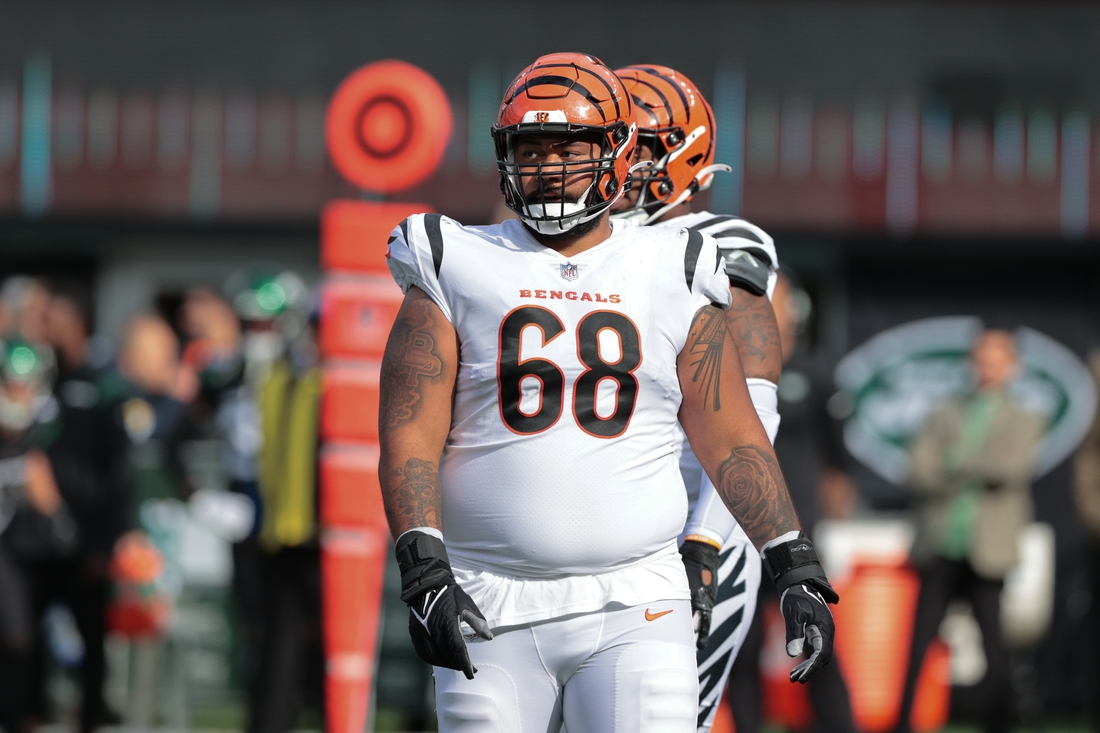 Oct 31, 2021; East Rutherford, New Jersey, USA; Cincinnati Bengals defensive end Josh Tupou (68) during the first half against the New York Jets at MetLife Stadium. Mandatory Credit: Vincent Carchietta-USA TODAY Sports