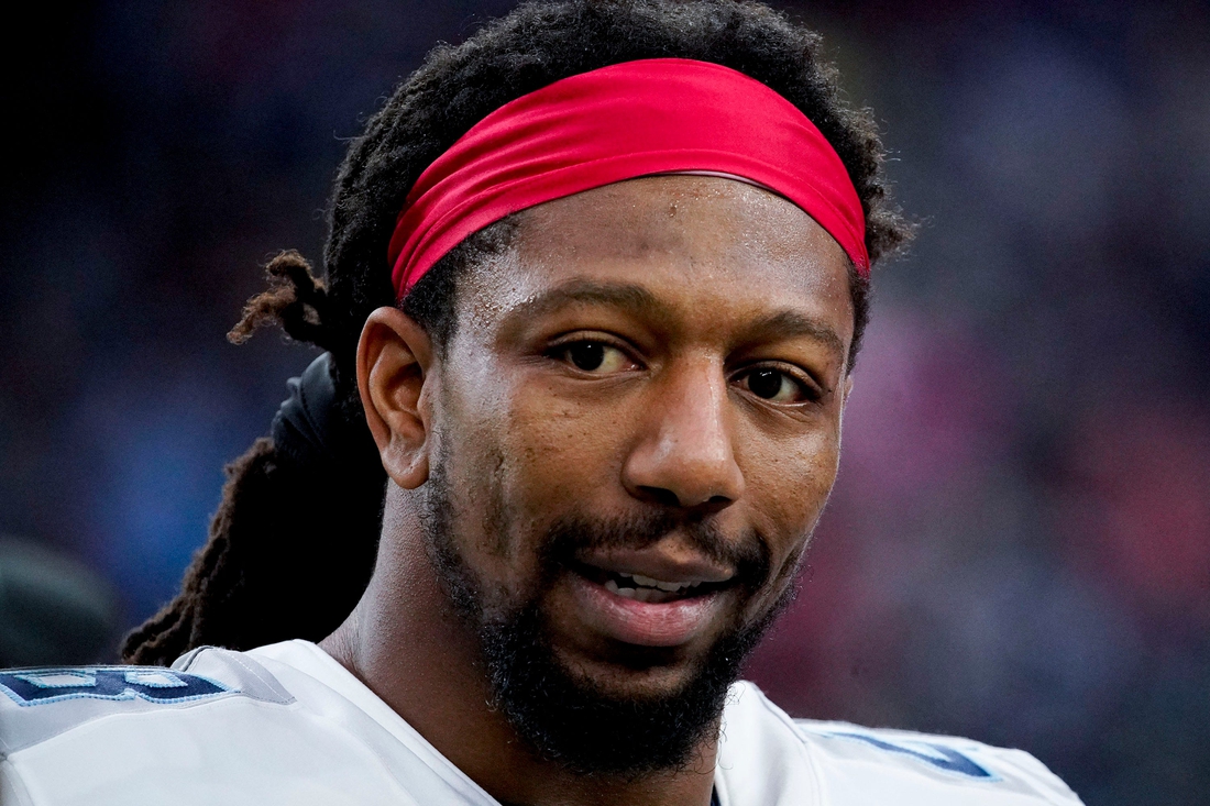 Tennessee Titans outside linebacker Bud Dupree on the sidelines before the team takes on the Titans at NRG Stadium Sunday, Jan. 9, 2022 in Houston, Texas.

Titans Texans 032