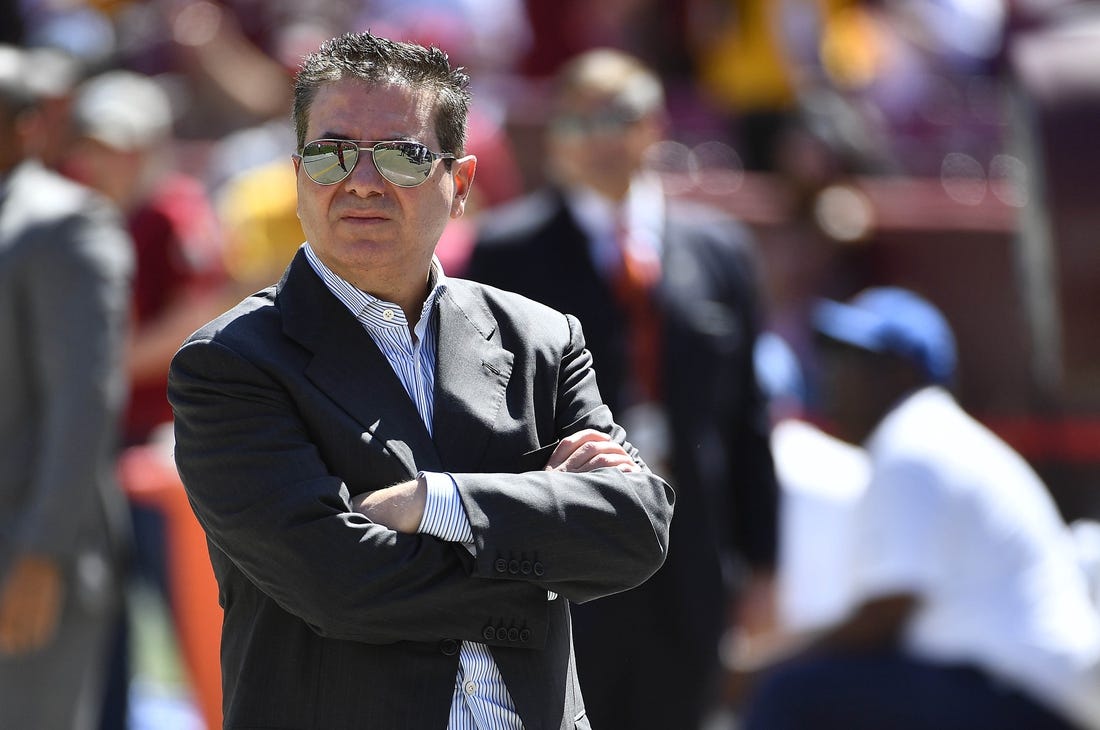 Sep 15, 2019; Landover, MD, USA; Washington Redskins owner Daniel Snyder looks over the field before a game against the Dallas Cowboys at FedExField. Mandatory Credit: Brad Mills-USA TODAY Sports