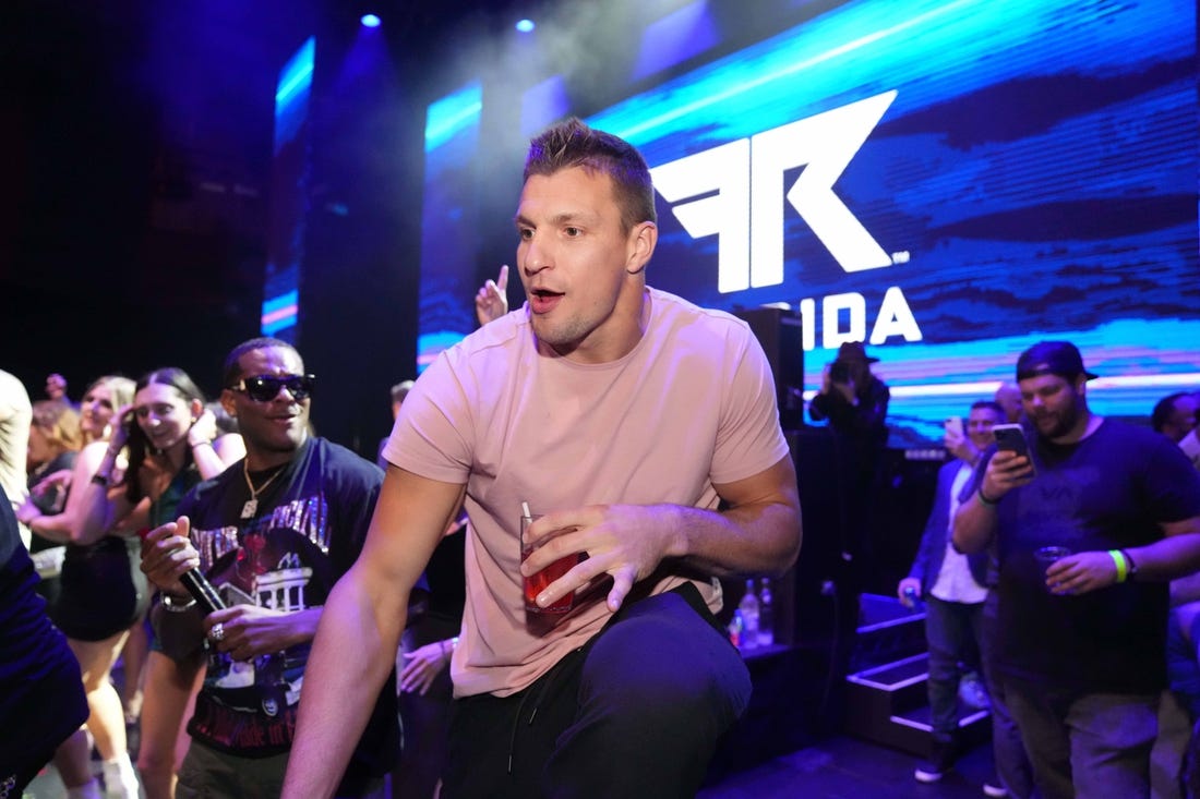 Feb 11, 2022; Los Angeles, CA, USA; Rob Gronkowski during the NFL Alumni Legends Party at Avalon Hollywood. Mandatory Credit: Kirby Lee-USA TODAY Sports