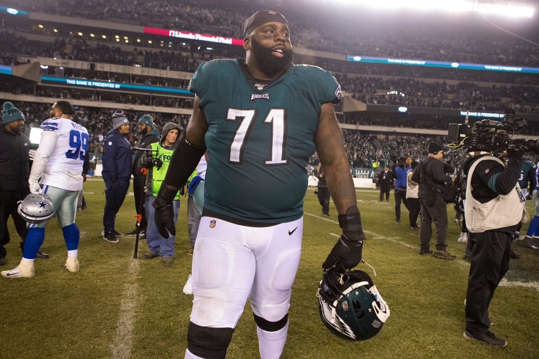 Eagles' Jason Peters walks the field after after defeating the Dallas Cowboys 17-9 Sunday night.

Sports Eagles Cowboys