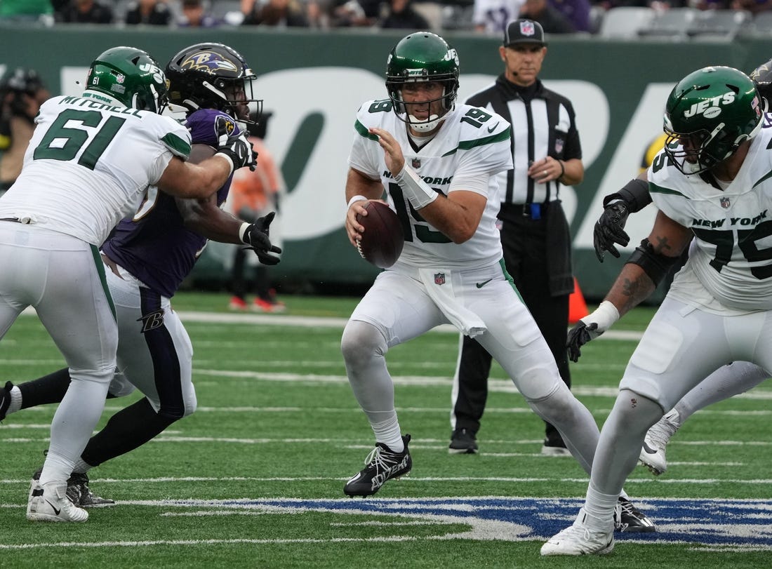 Quarterback, Joe Flacco of the Jets  in the second half in the season opener as the Baltimore Ravens defeated the NY Jets 24-9 on September 11, 2022.

The Baltimore Ravens Defeat The Ny Jets In The Seaqson Opener 24 9 On September 11 2022
