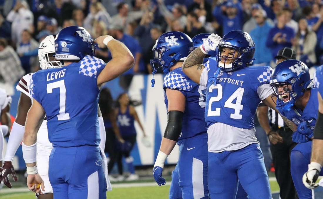 Kentucky   s Chris Rodriguez Jr. and Will Levis salute after his touchdown run against Mississippi State.Oct. 15, 2022

Kentuckymissst 25