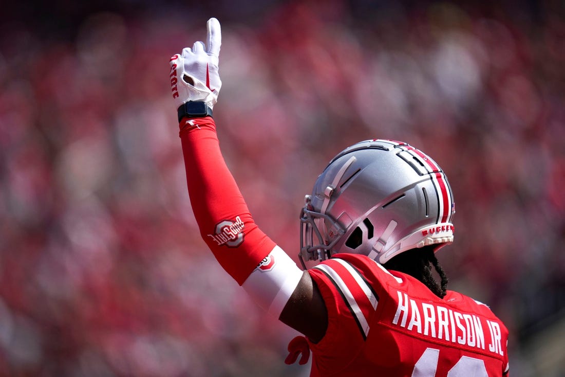 A run of first-round wide receivers from Ohio State won't end in 2024. Buckeyes wide receiver Marvin Harrison Jr. could be in play as a top-five pick next April. Mandatory Credit: Joseph Scheller-The Columbus Dispatch

Football Ceb Osufb Spring Game Ohio State At Ohio State
