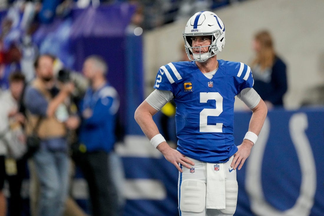 Indianapolis Colts quarterback Matt Ryan (2) walks on the field Sunday, Jan. 8, 2023, before a game against the Houston Texans at Lucas Oil Stadium in Indianapolis.