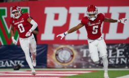 Sep 30, 2023; Fresno, California, USA; Fresno State Bulldogs wide receiver Jaelen Gill (5) reacts after catching a pass for a touchdown against the Nevada Wolf Pack in the first quarter at Valley Children's Stadium. Mandatory Credit: Cary Edmondson-USA TODAY Sports