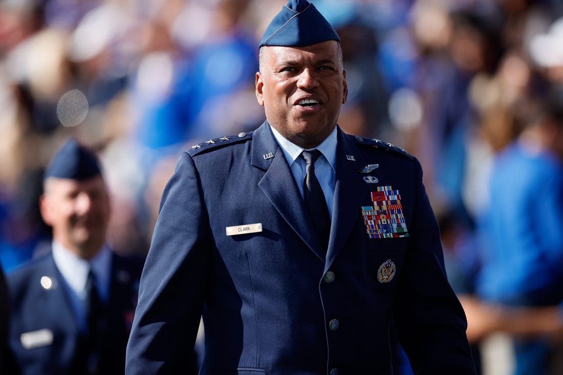 Oct 1, 2022; Colorado Springs, Colorado, USA; U.S. Air Force Academy superintendent Lieutenant General Richard M. Clark in the first quarter between the Air Force Falcons and the Navy Midshipmen at Falcon Stadium. Mandatory Credit: Isaiah J. Downing-USA TODAY Sports